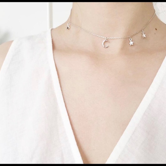 NEW 925 Sterling Silver Zircon Moon Star Necklace - Picture 2 of 6